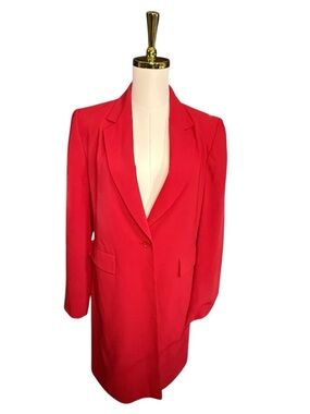 Vintage George Bull Red Womens Tailored Blazer Classic Single-Button Jacket Sz 8